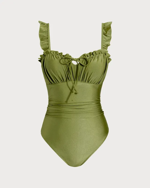 Green Ruched Bralette One-Piece sold by rihoas