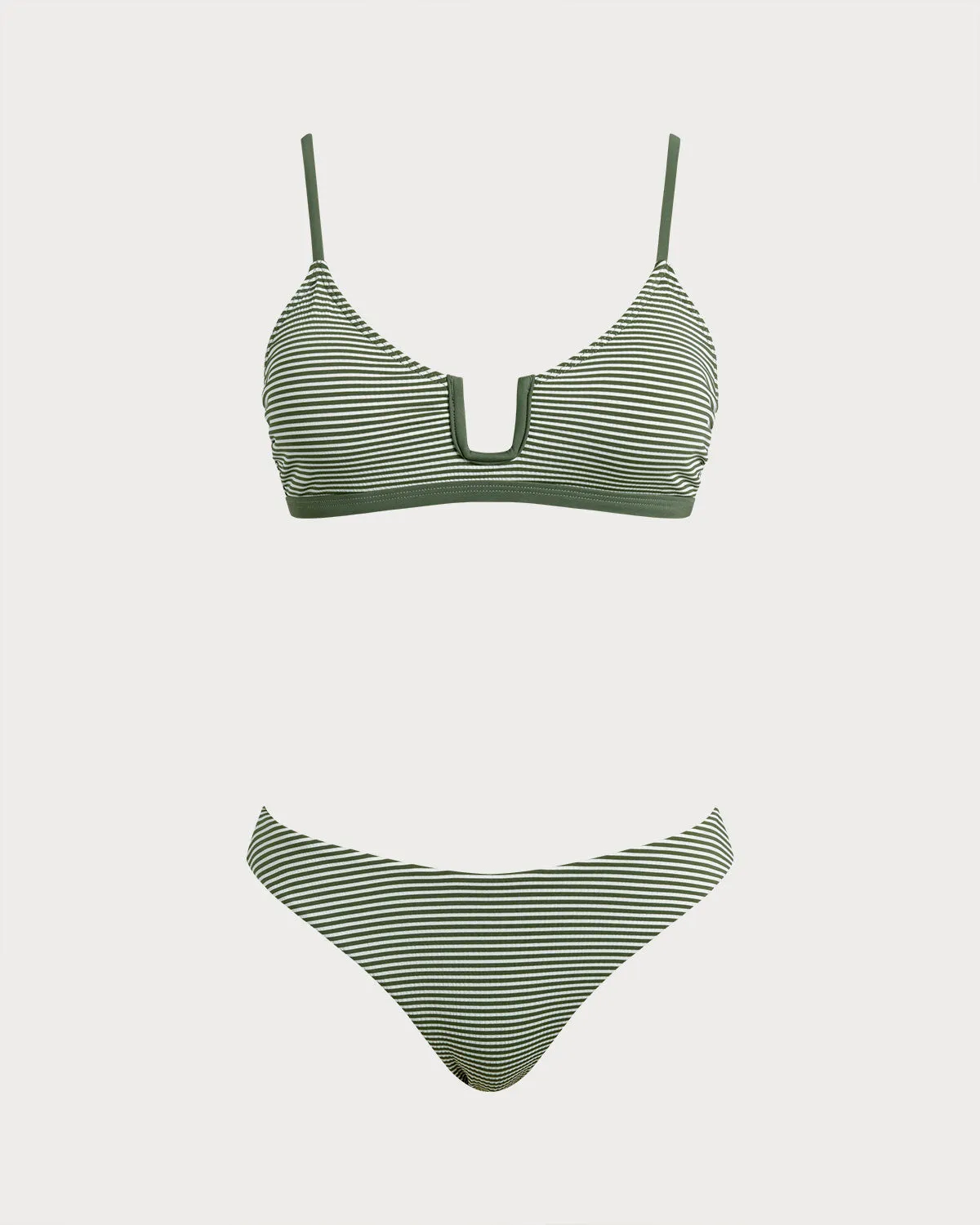 Army Green Striped Bralette Bikini Set sold by rihoas