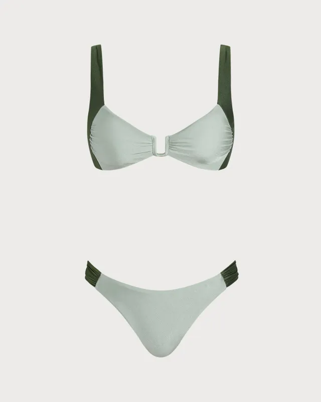 Green Contrasting Bralette Bikini Sets sold by rihoas