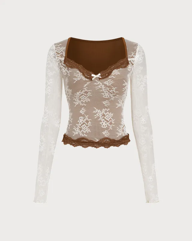 Off White V Neck Lace Tee sold by rihoas