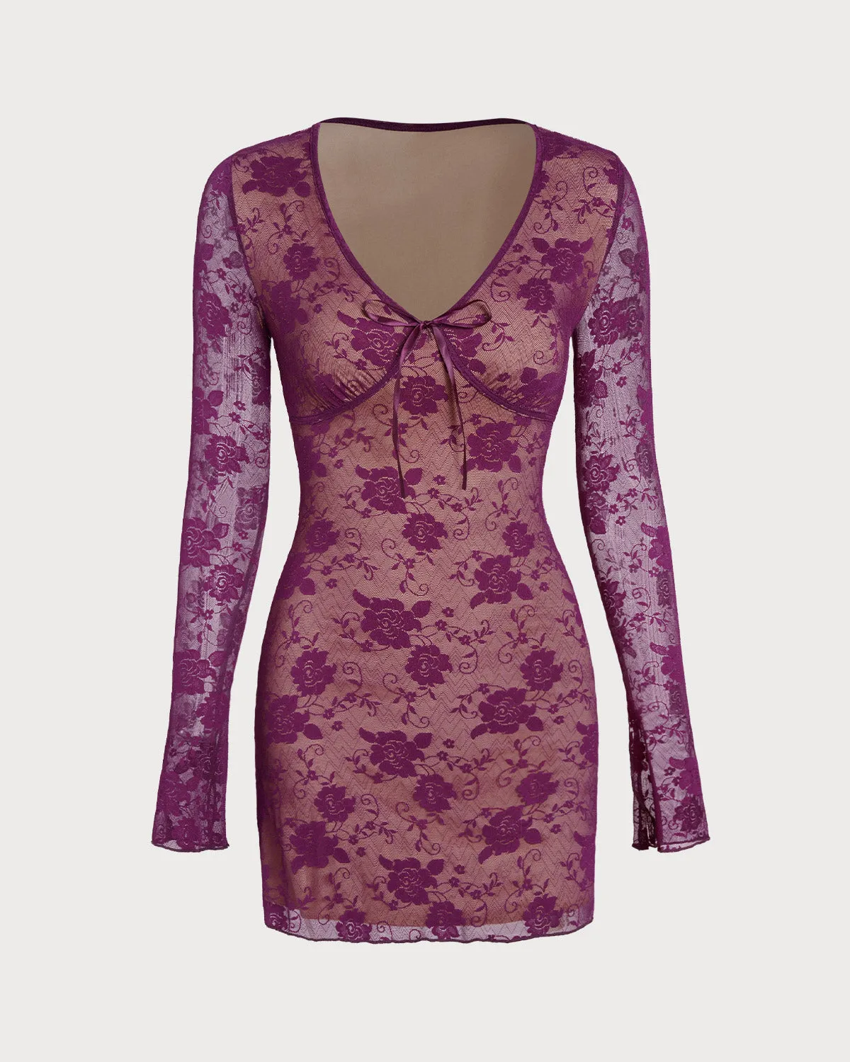 Purple Neck A-Line Lace Mini Dress sold by rihoas