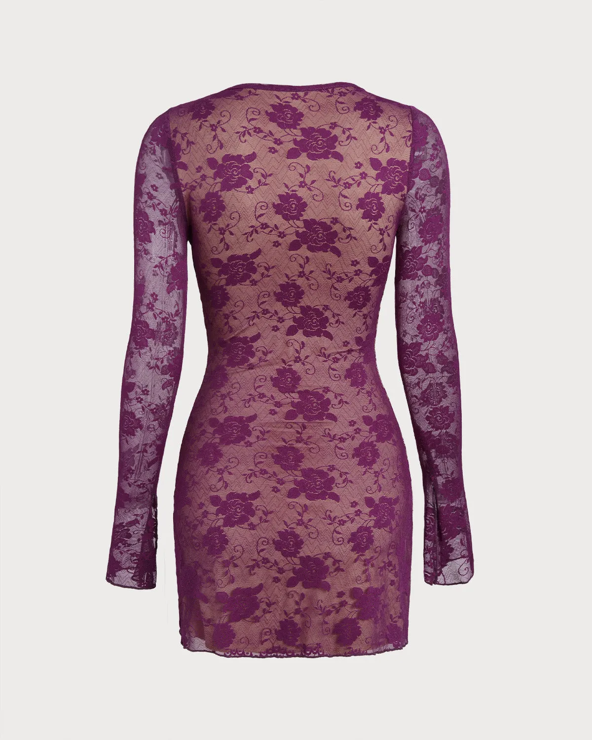 Purple Neck A-Line Lace Mini Dress sold by rihoas product image thumbnail 2