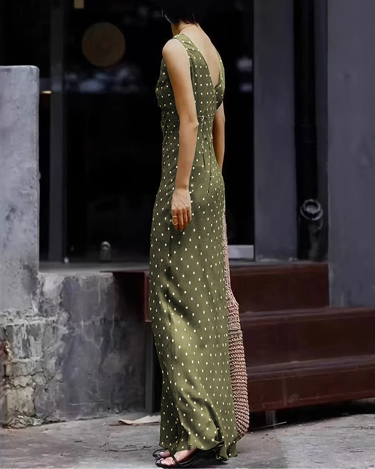 Green Polka Dot Sleeveless Maxi Dress sold by rihoas product image thumbnail 4