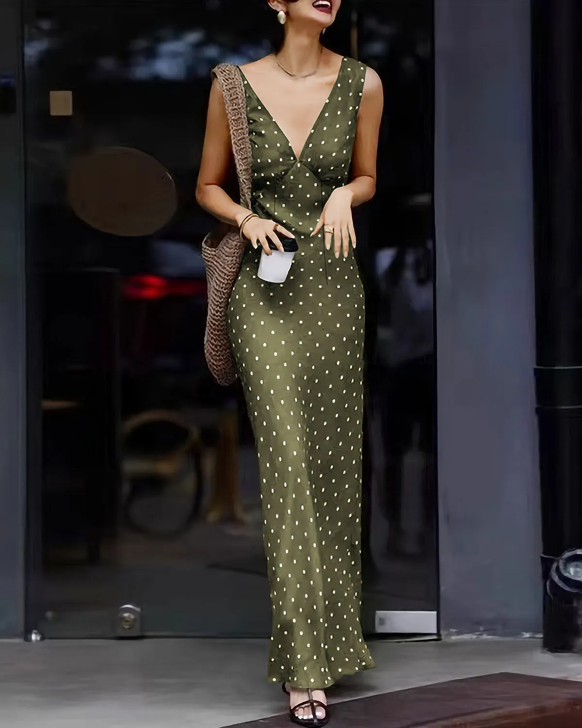 Green Polka Dot Sleeveless Maxi Dress sold by rihoas product image thumbnail 2