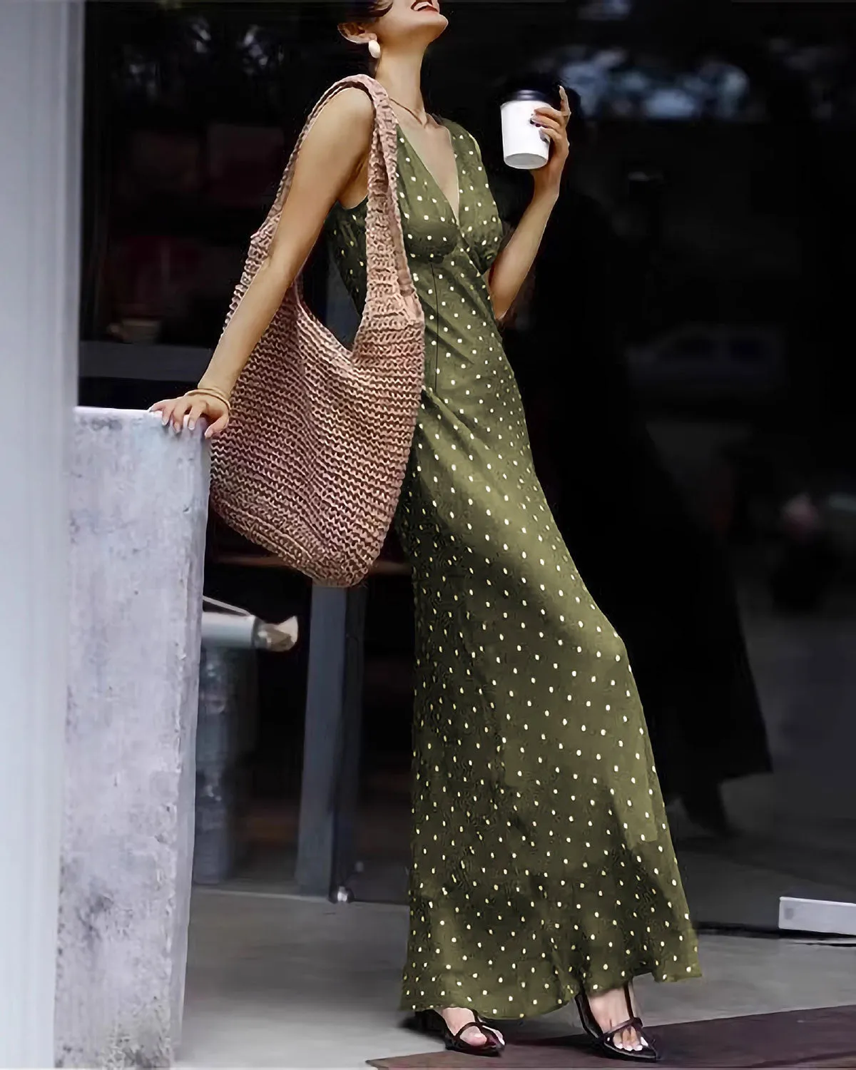 Green Polka Dot Sleeveless Maxi Dress sold by rihoas product image thumbnail 3