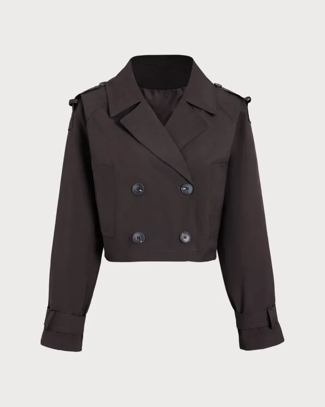 Coffee Double Breasted Cropped Jacket sold by rihoas