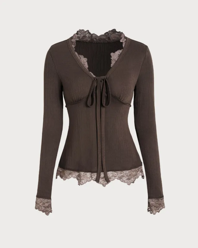 Brown Contrasting V Neck Slim Tee sold by rihoas