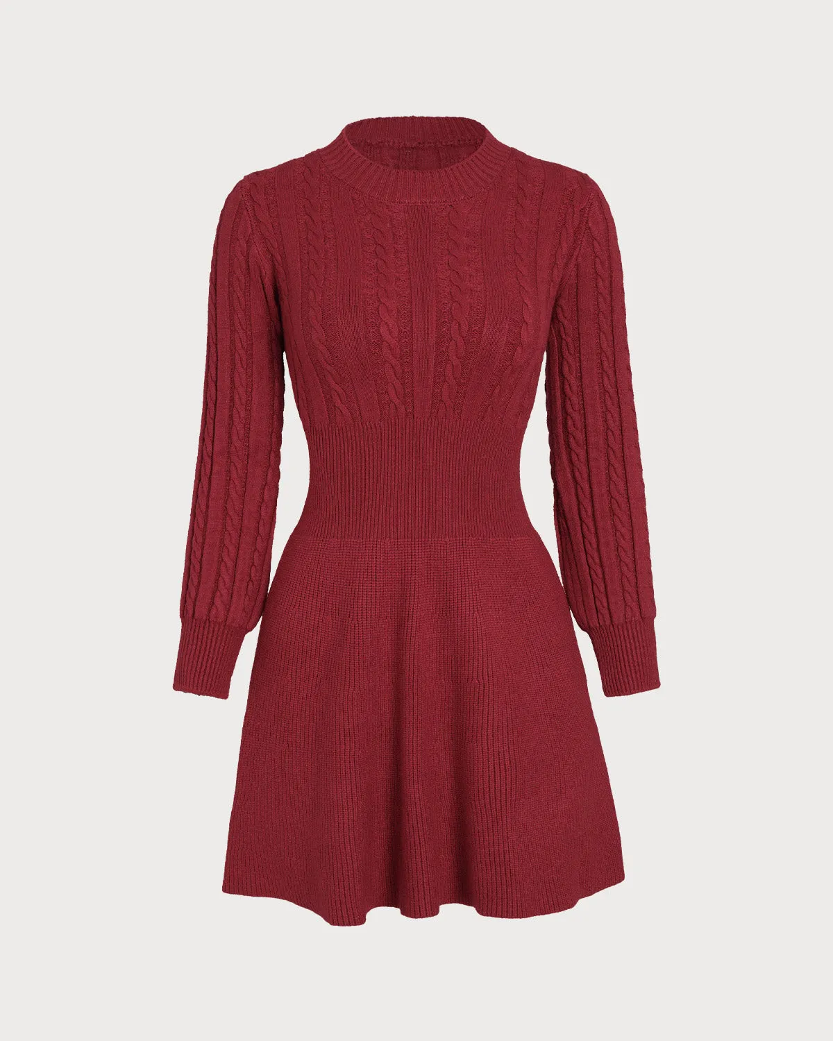 Wine Red Round Neck A-Line Sweater Dress sold by rihoas