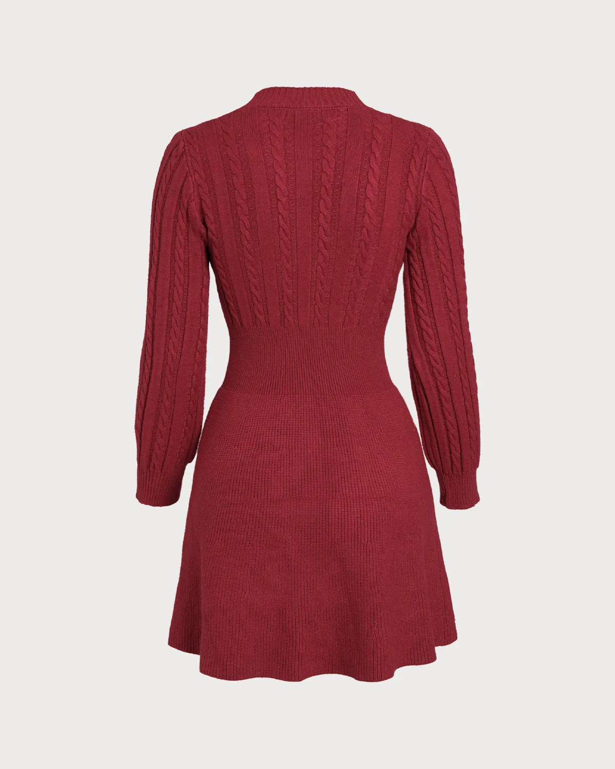Wine Red Round Neck A-Line Sweater Dress sold by rihoas product image thumbnail 2