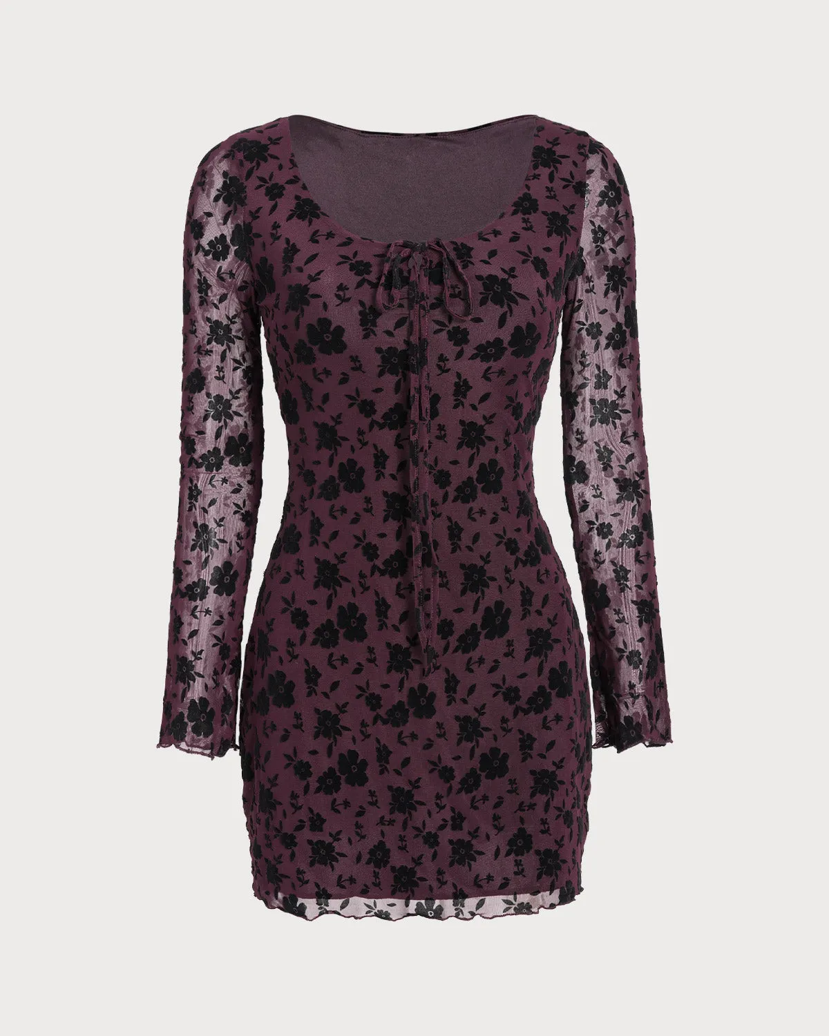 Red Floral A-Line Bell Sleeve Mini Dress sold by rihoas