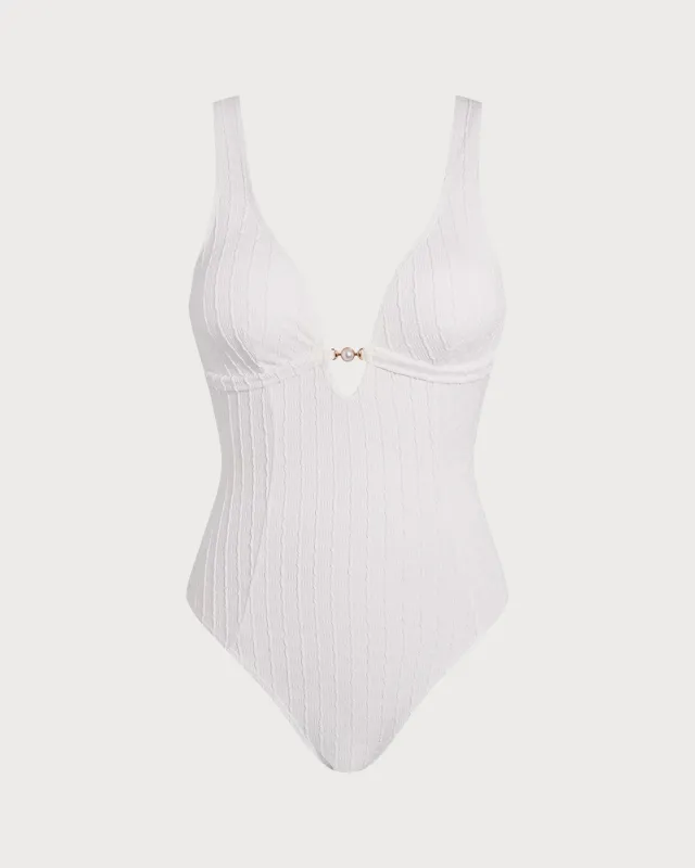 White Textured Cut Out One-Piece sold by rihoas