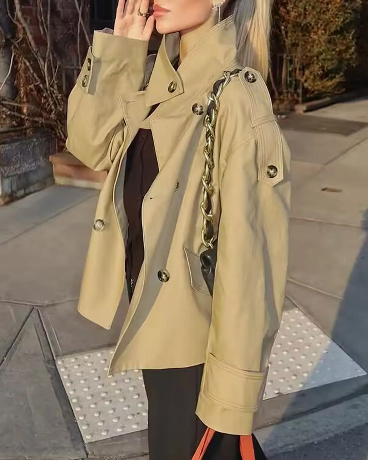 Khaki Double Breasted Jacket sold by rihoas product image thumbnail 4