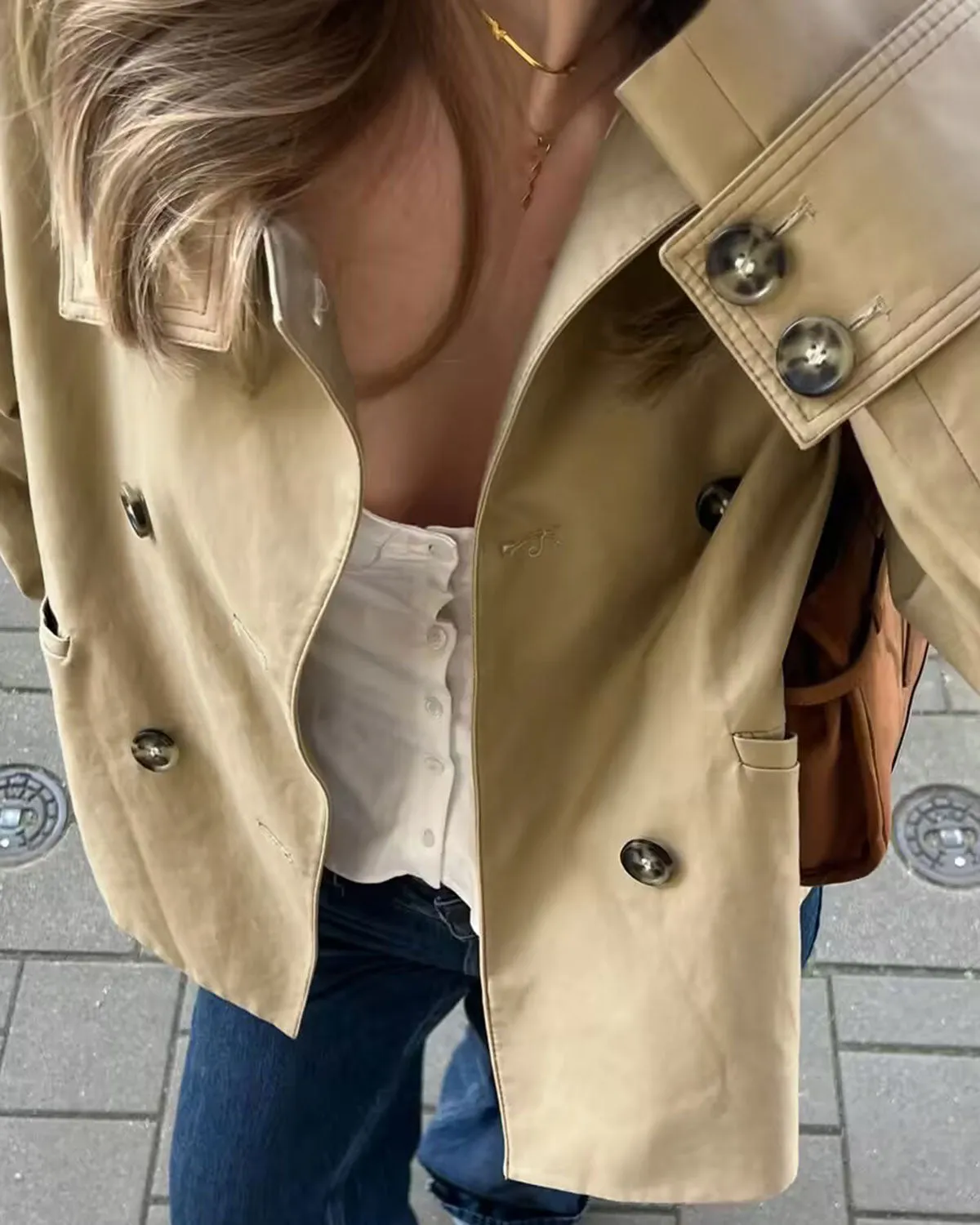 Khaki Double Breasted Jacket sold by rihoas product image thumbnail 3