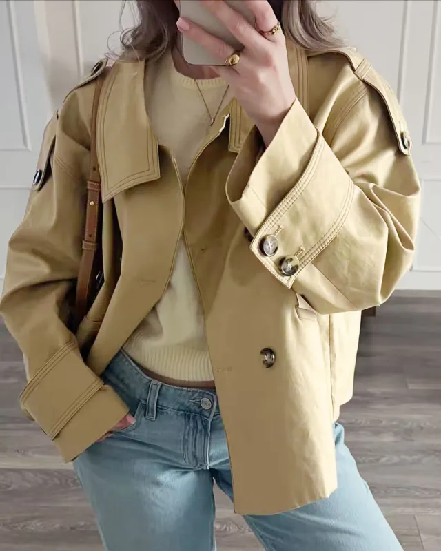 Khaki Double Breasted Jacket sold by rihoas