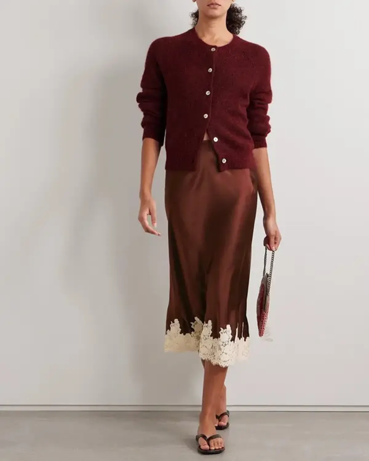 Wine Red Contrasting Elastic Waist Midi Skirt sold by rihoas product image thumbnail 4