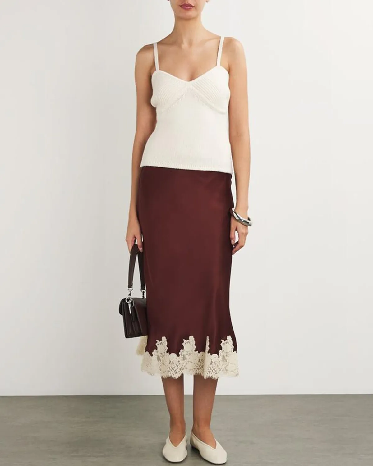 Wine Red Contrasting Elastic Waist Midi Skirt sold by rihoas product image thumbnail 3
