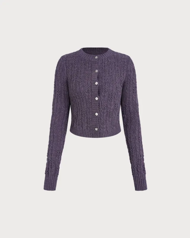 Purple Round Neck Slim Knit Cardigan sold by rihoas
