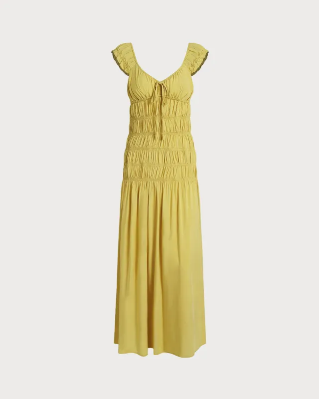 Yellow V Neck Cap Sleeve Maxi Dress sold by rihoas