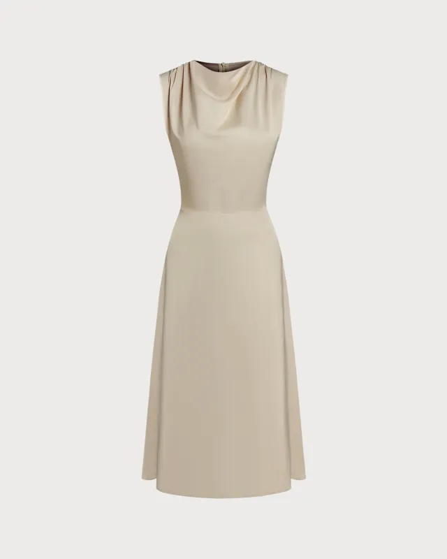 Apricot Cowl Neck A-Line Midi Dress sold by rihoas