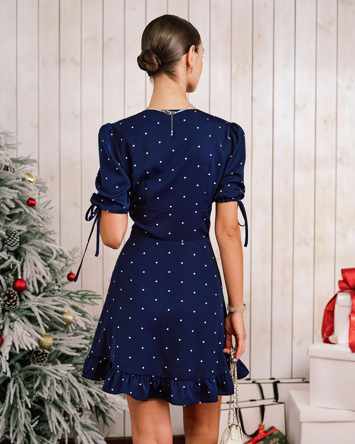 Blue Polka Dot A-Line Mini Dress sold by rihoas product image thumbnail 4