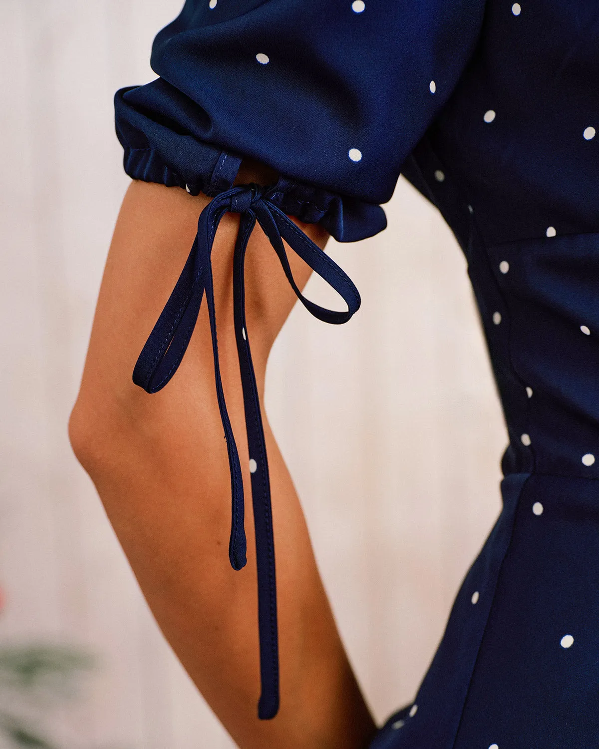 Blue Polka Dot A-Line Mini Dress sold by rihoas product image thumbnail 3