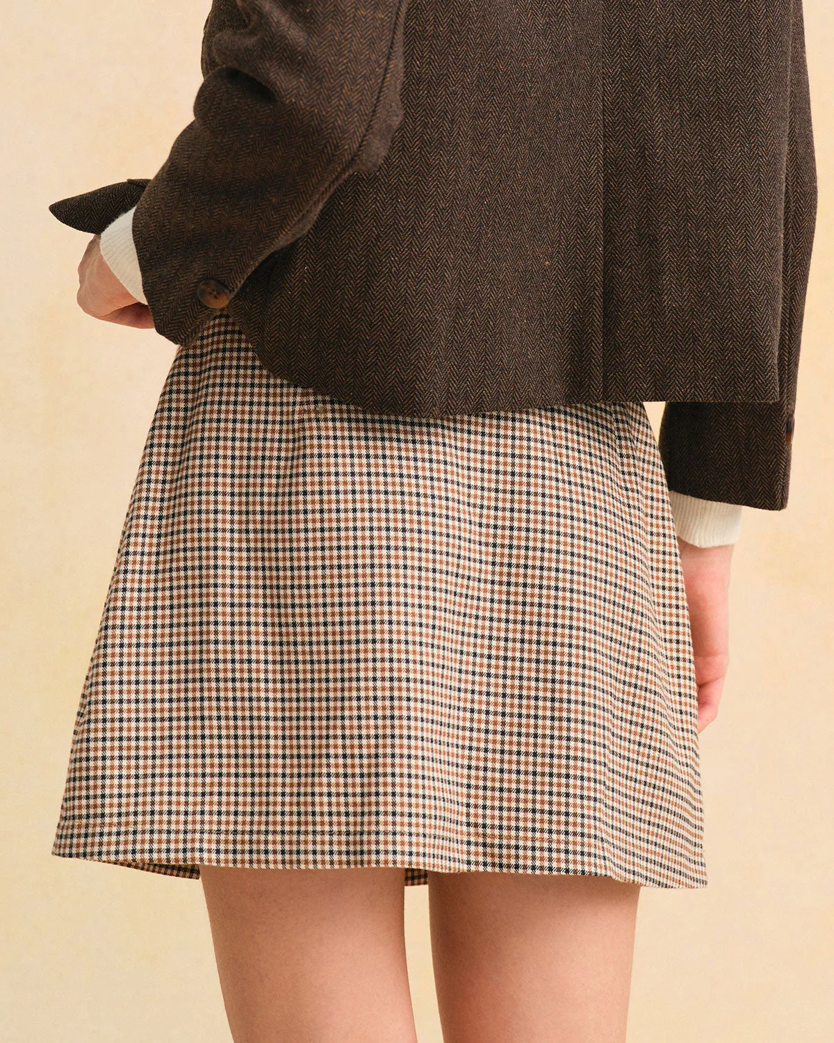 Khaki Plaid A-Line Mini Skirt sold by rihoas product image thumbnail 3