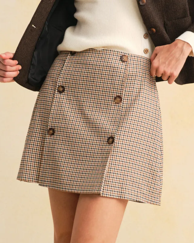 Khaki Plaid A-Line Mini Skirt sold by rihoas