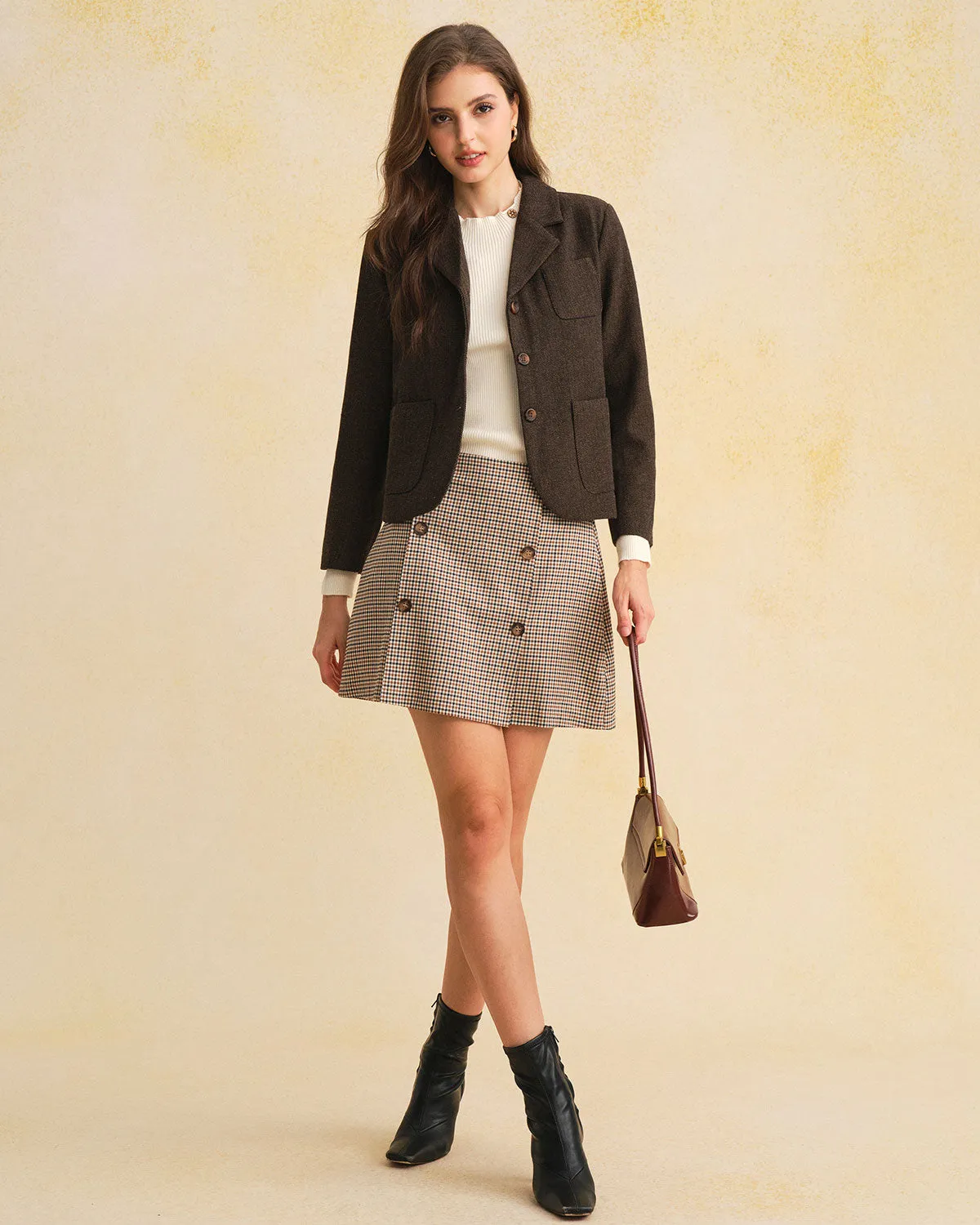 Khaki Plaid A-Line Mini Skirt sold by rihoas product image thumbnail 5