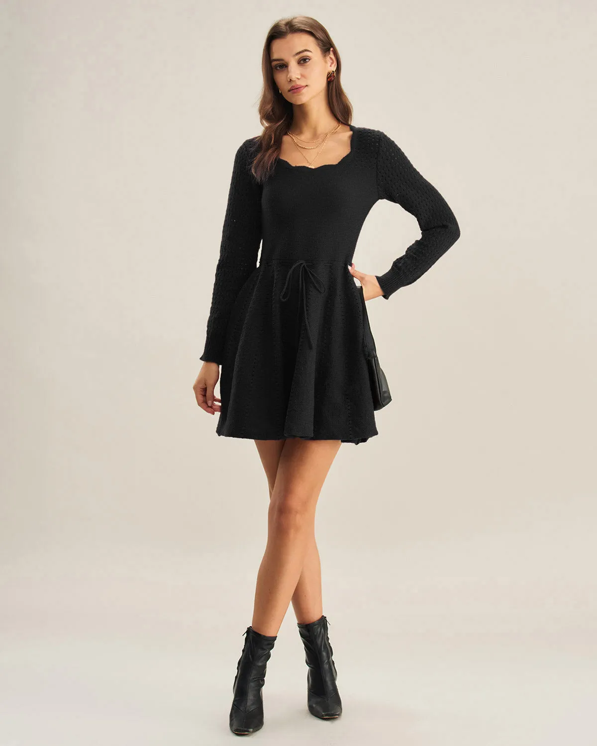 Black Scalloped A-Line Sweater Dress sold by rihoas product image thumbnail 4