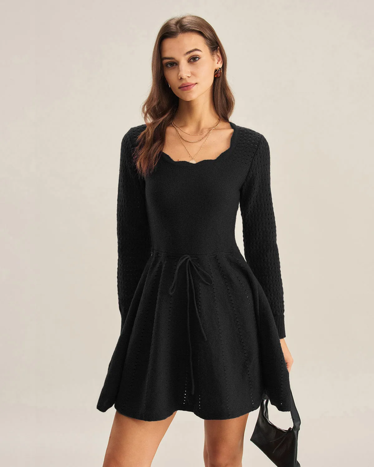 Black Scalloped A-Line Sweater Dress sold by rihoas