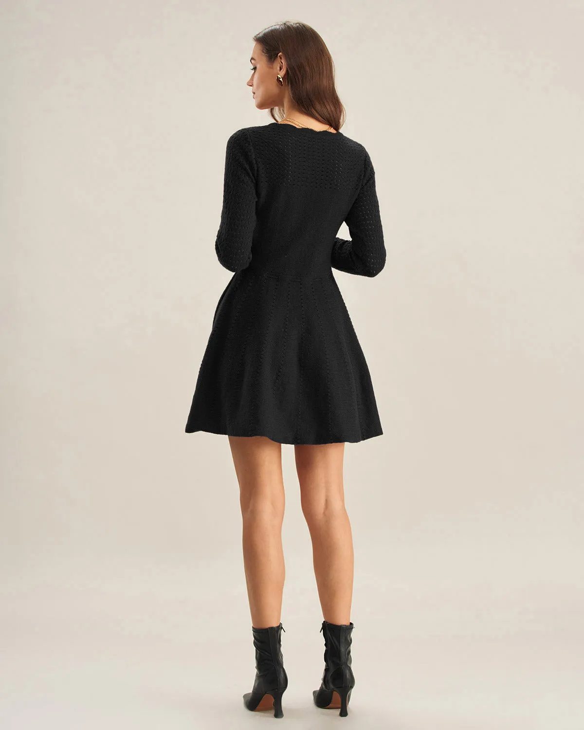 Black Scalloped A-Line Sweater Dress sold by rihoas product image thumbnail 5