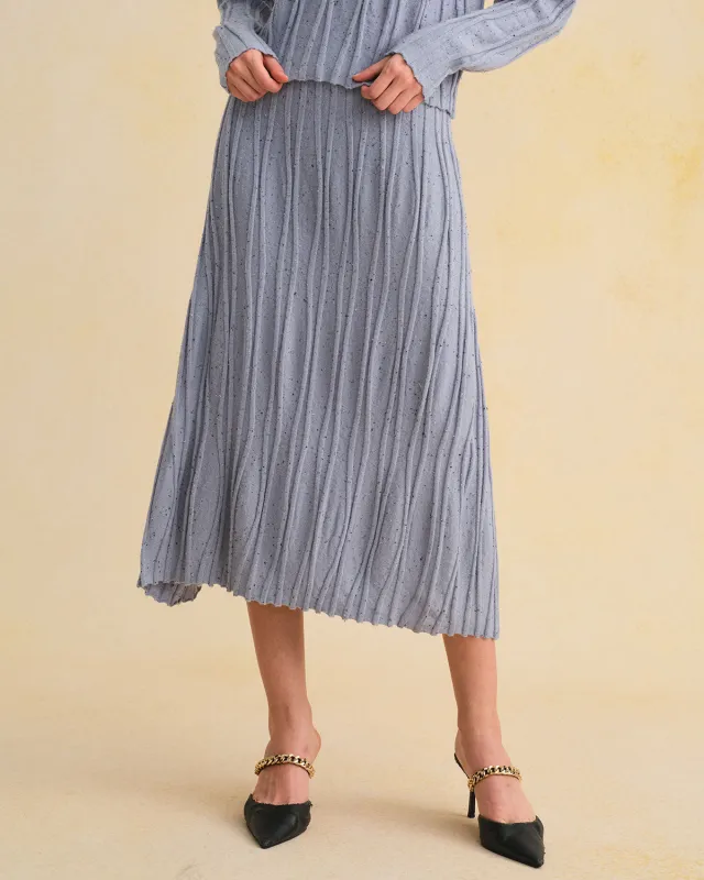 Blue Elastic Waist A-Line Midi Skirt sold by rihoas