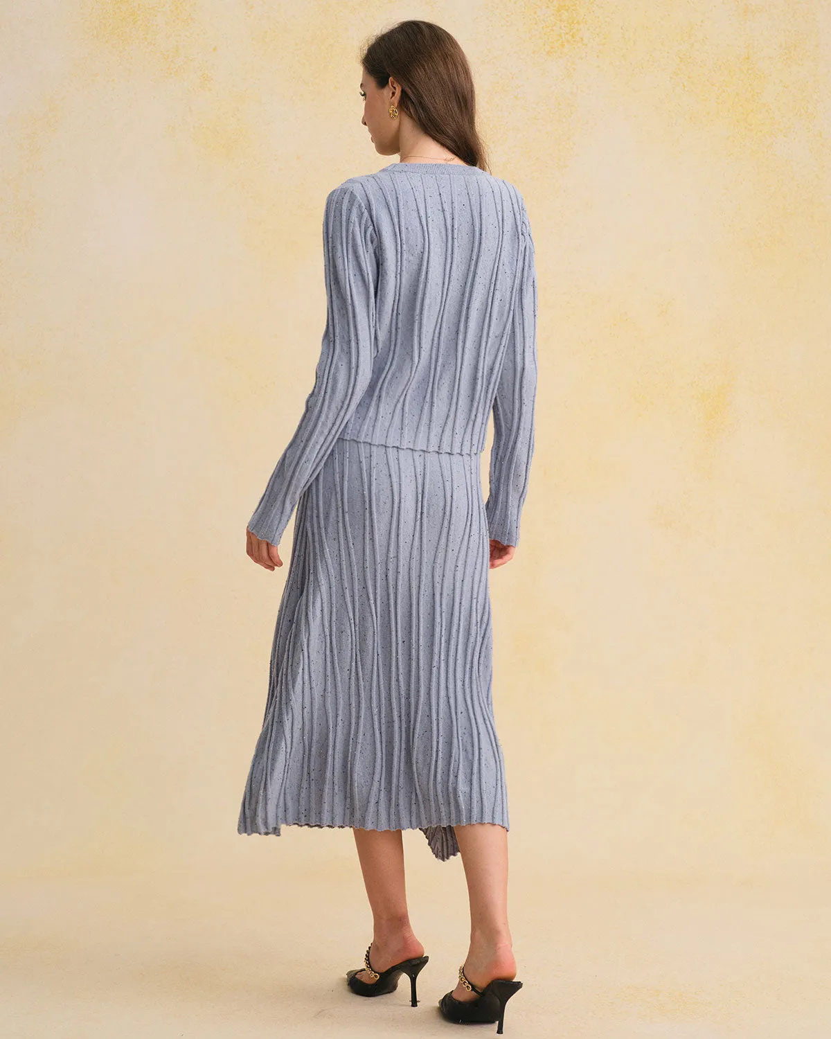 Blue Elastic Waist A-Line Midi Skirt sold by rihoas product image thumbnail 5