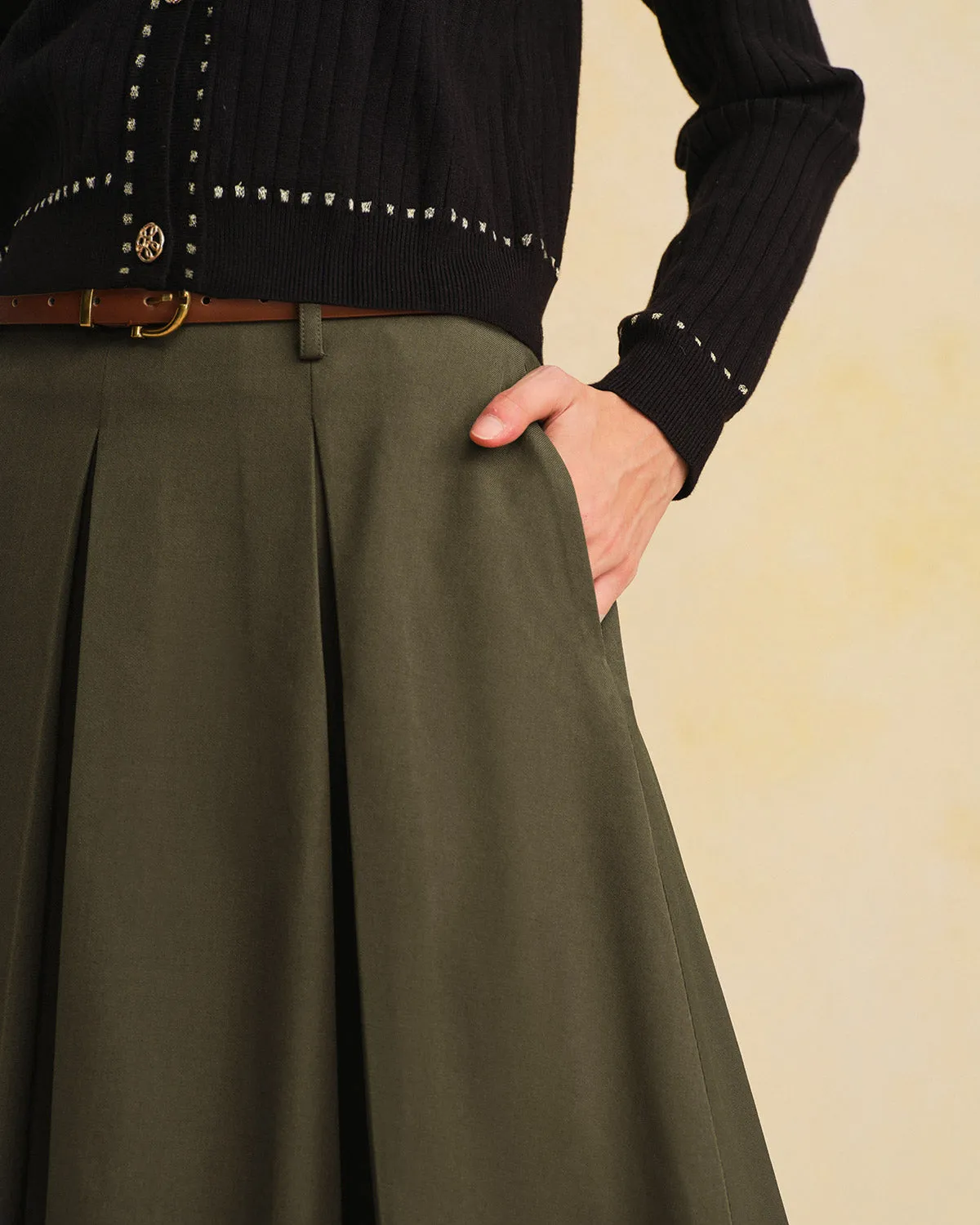 Green A-Line Pleated Midi Skirt sold by rihoas product image thumbnail 2