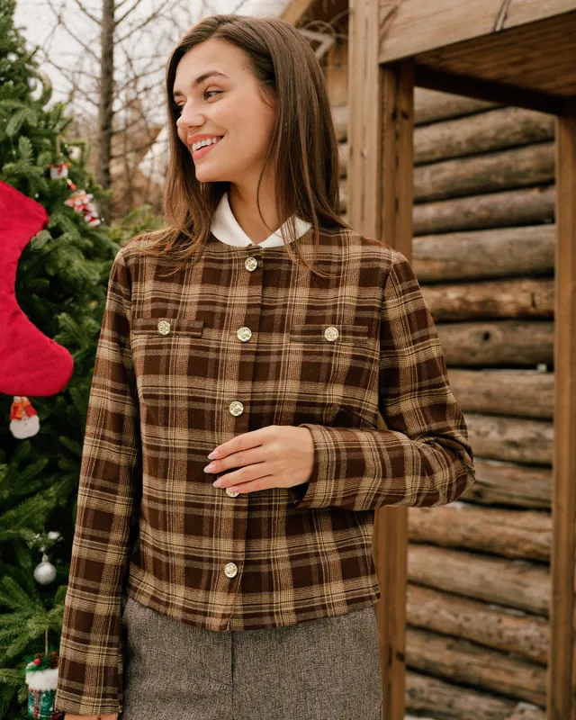 Brown Plaid Single Breasted Jacket sold by rihoas