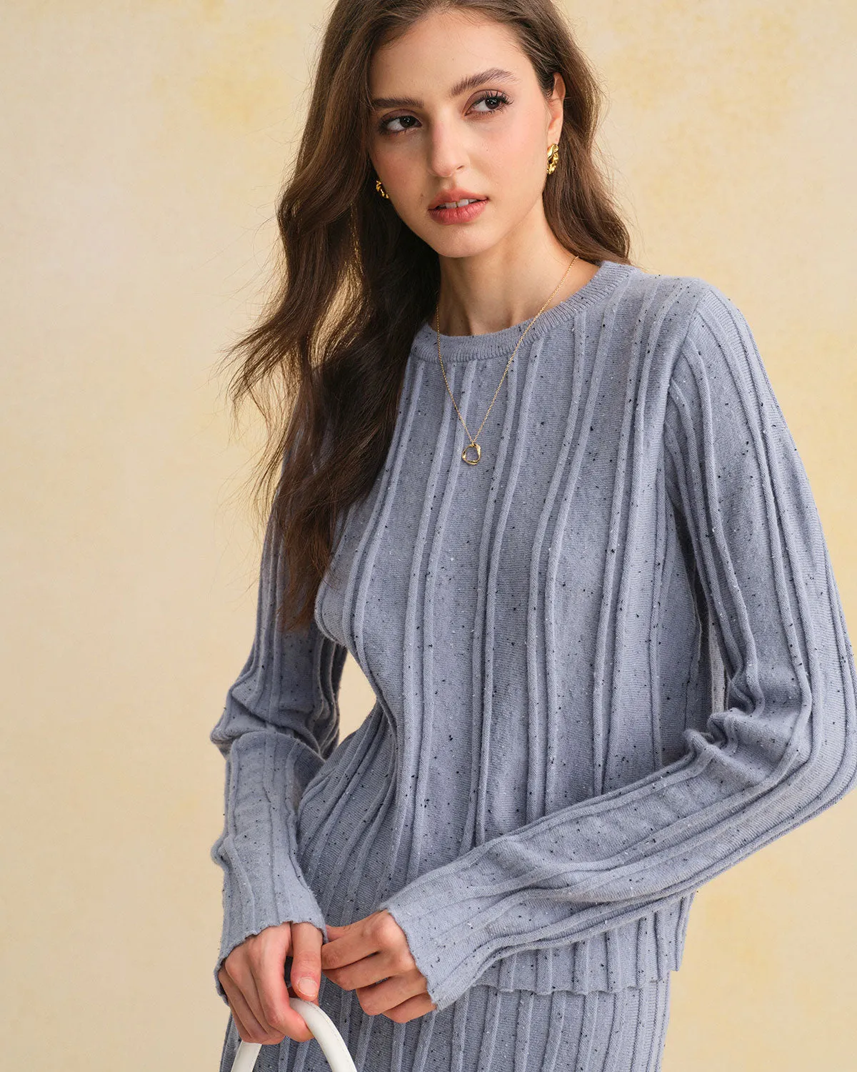 Blue Textured Round Neck Sweater sold by rihoas product image thumbnail 2