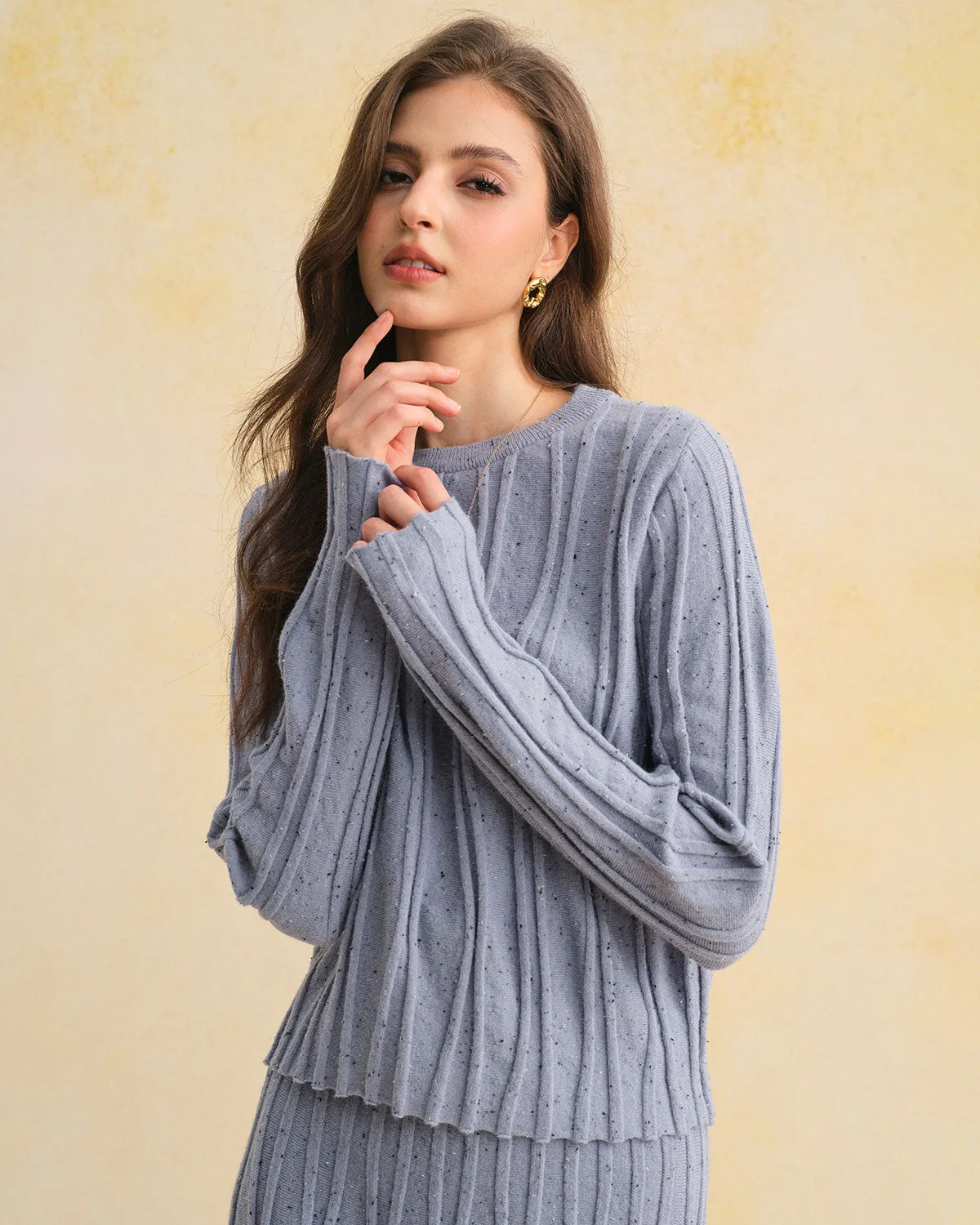 Blue Textured Round Neck Sweater sold by rihoas product image thumbnail 3