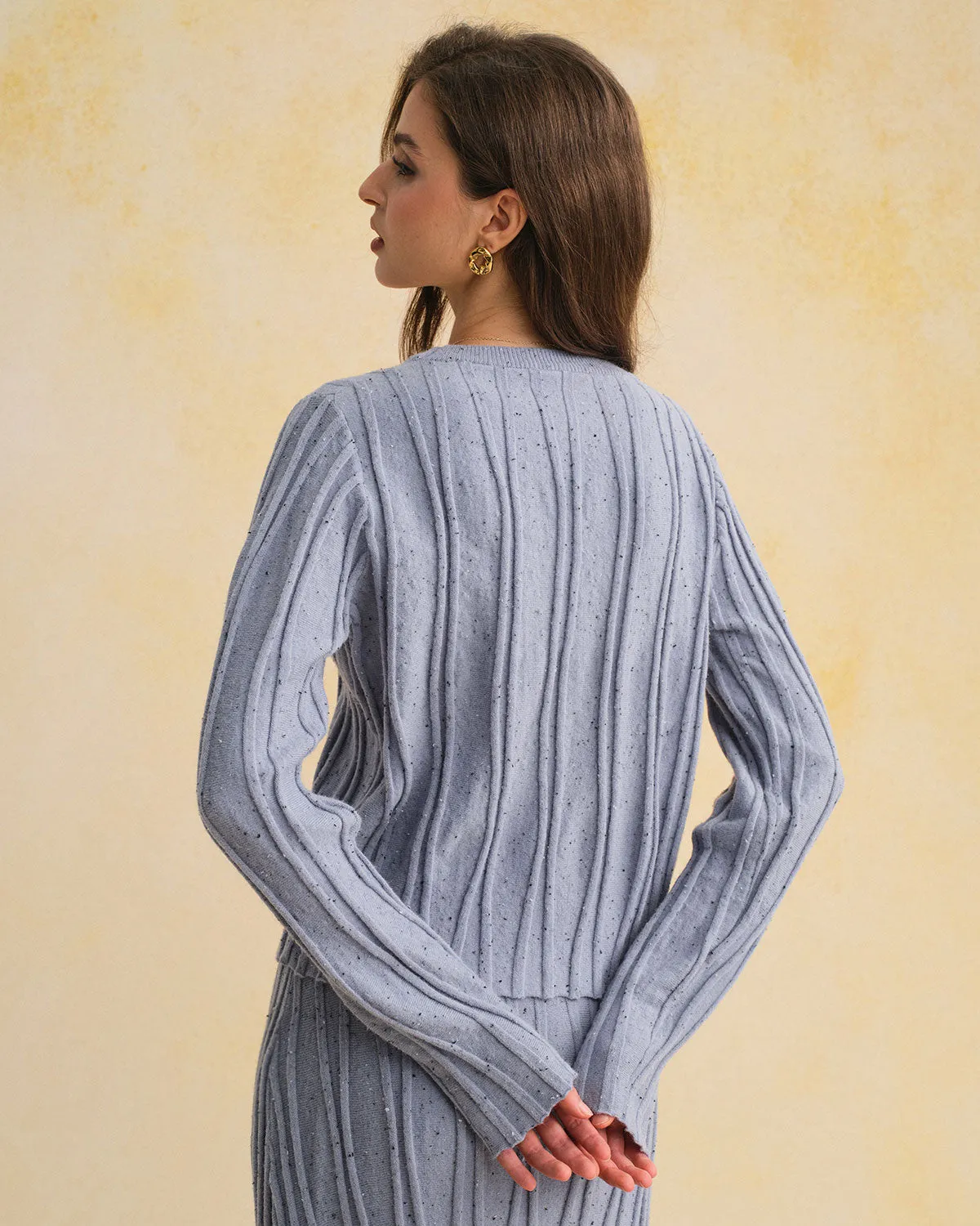 Blue Textured Round Neck Sweater sold by rihoas product image thumbnail 4