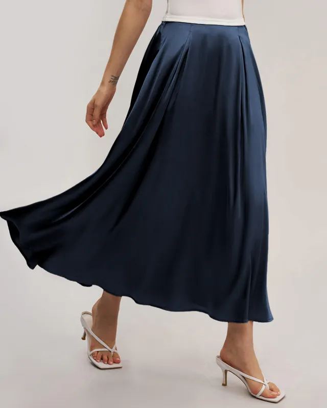 Blue Satin Midi Skirt sold by rihoas