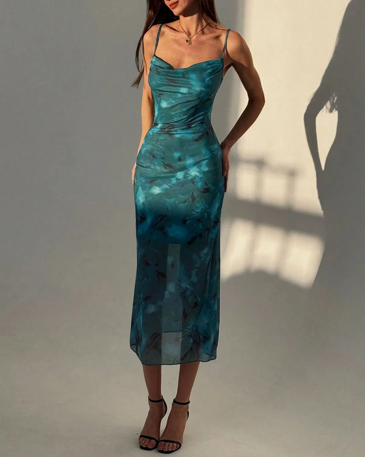 Green Floral Slip Midi Dress sold by rihoas product image thumbnail 4