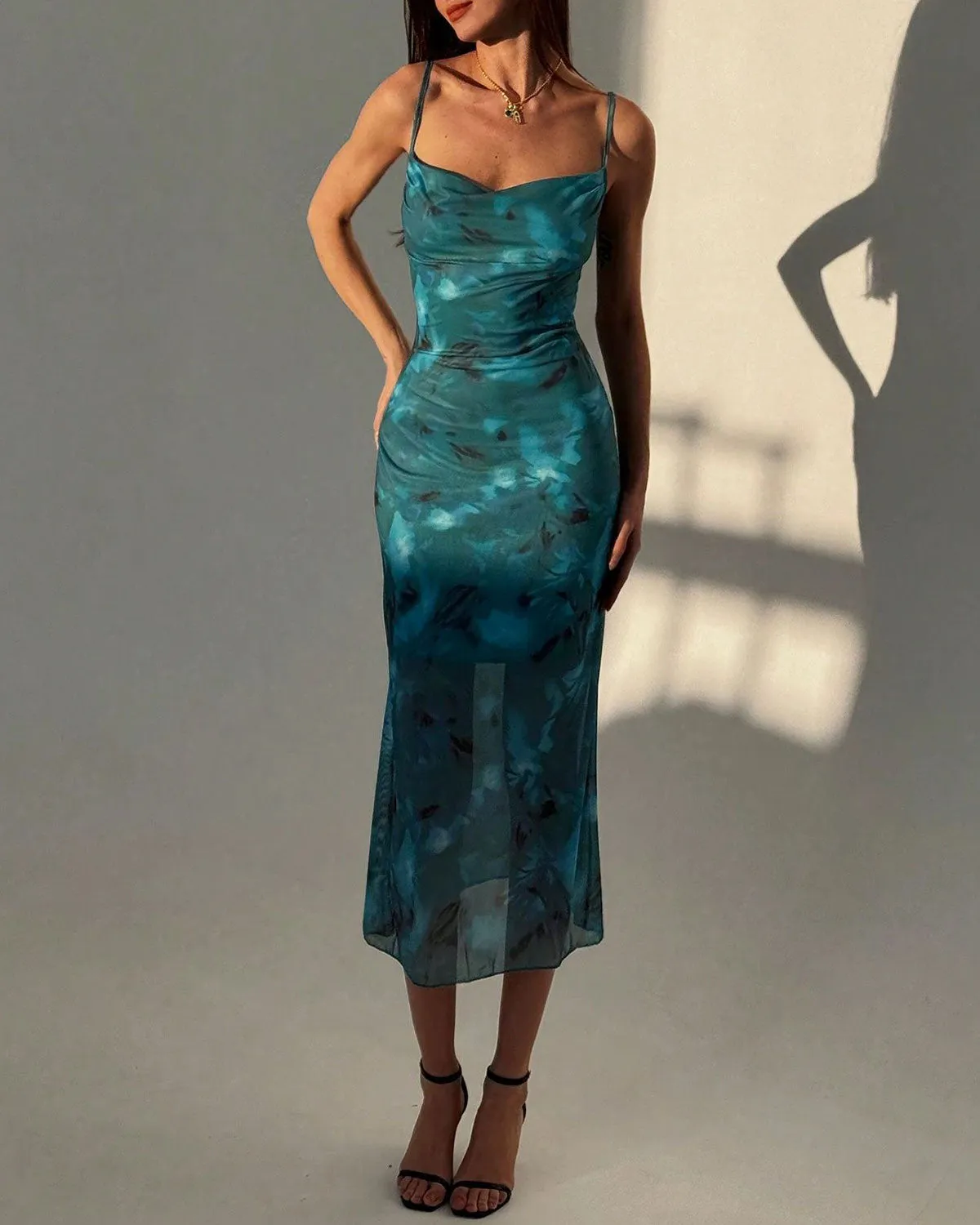 Green Floral Slip Midi Dress sold by rihoas product image thumbnail 3