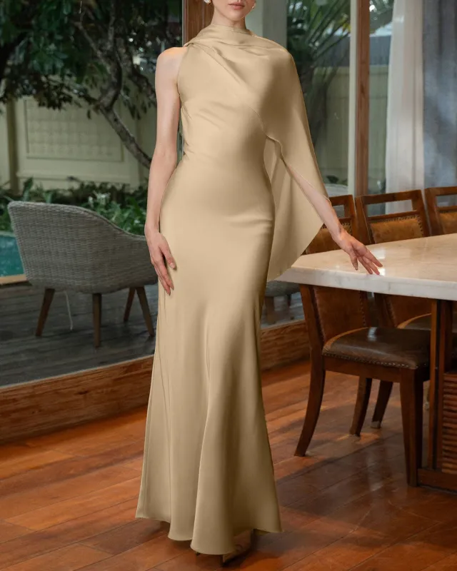 Apricot Satin Sleeveless Maxi Dress sold by rihoas