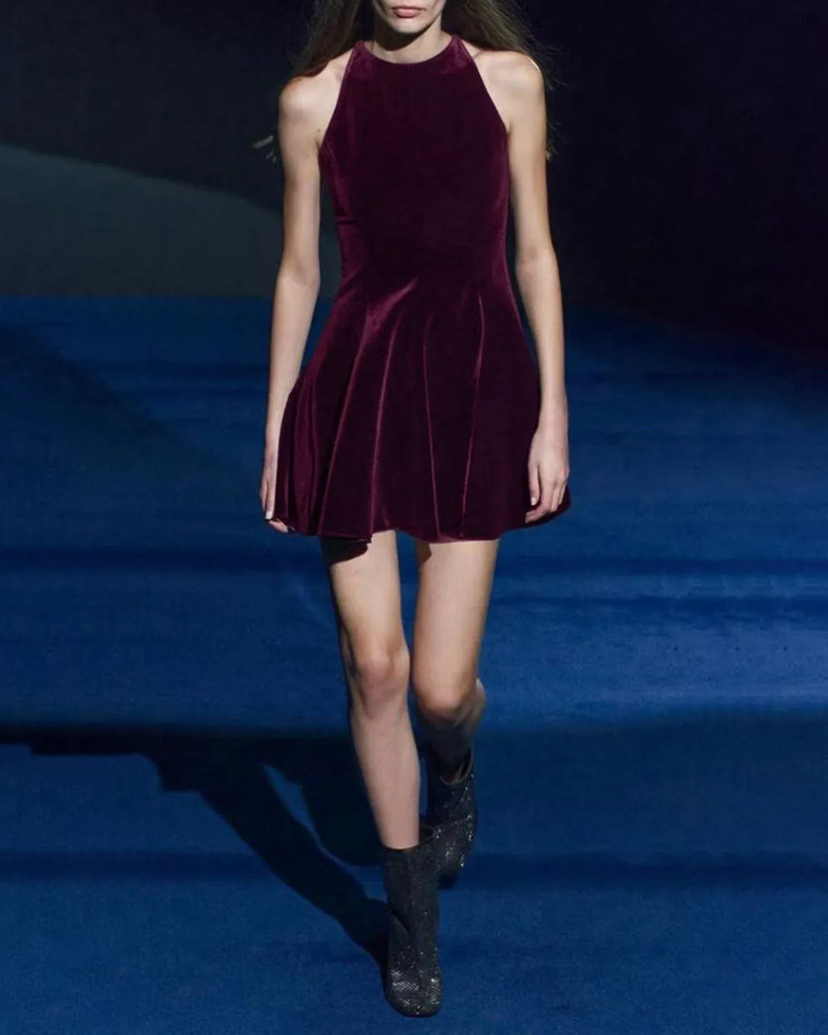 Wine Red Velour Sleeveless Mini Dress sold by rihoas product image thumbnail 5