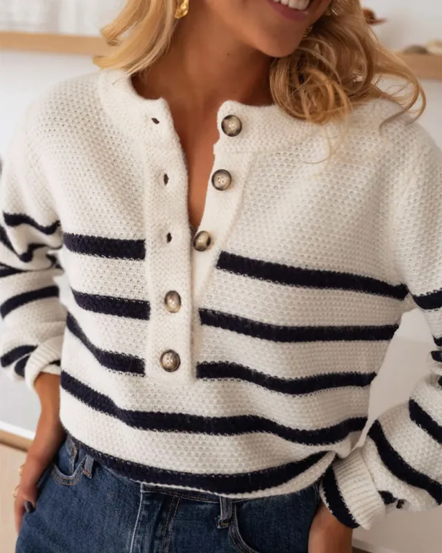 Apricot Striped Round Neck Cardigan sold by rihoas