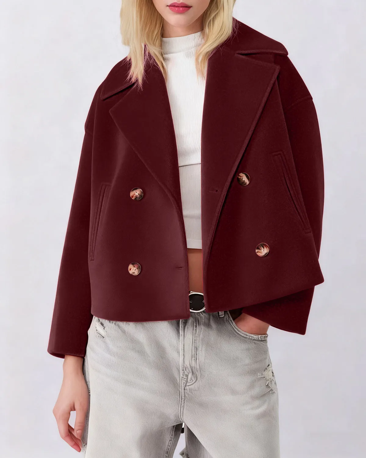 Wine Red Double Breasted Jacket sold by rihoas product image thumbnail 2