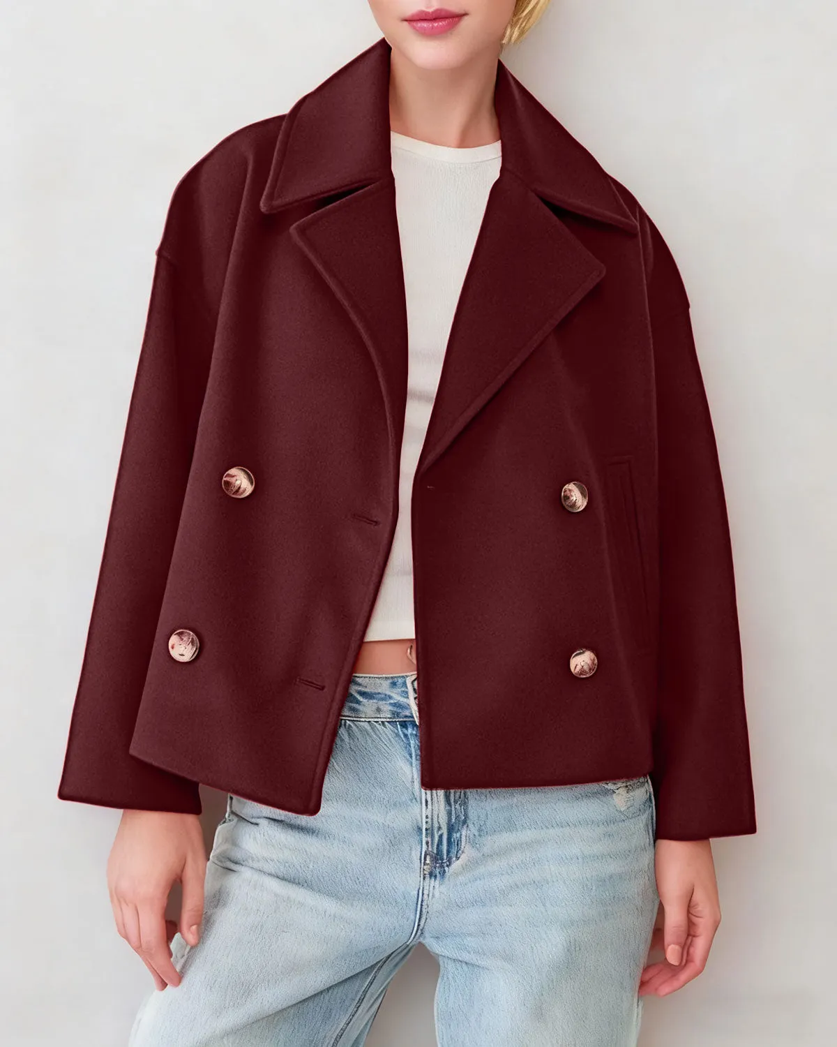 Wine Red Double Breasted Jacket sold by rihoas product image thumbnail 3