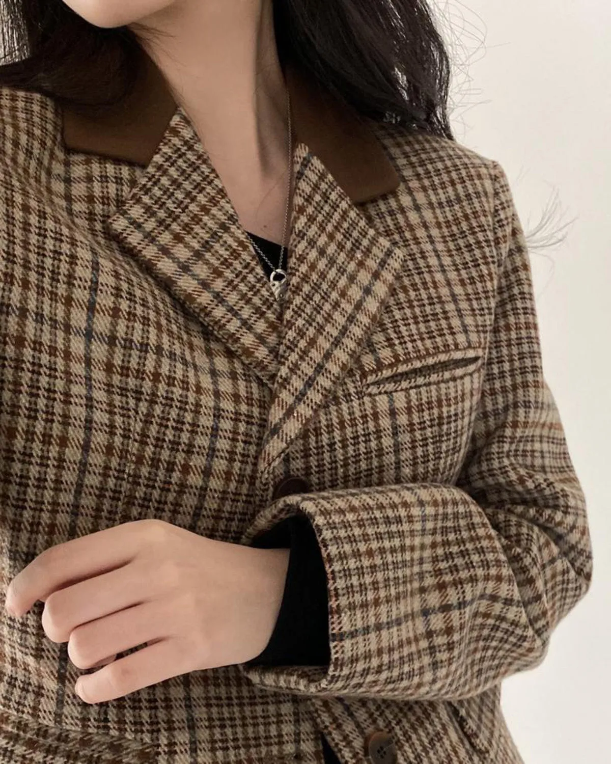 Coffee Plaid Single Breasted Jacket sold by rihoas product image thumbnail 2