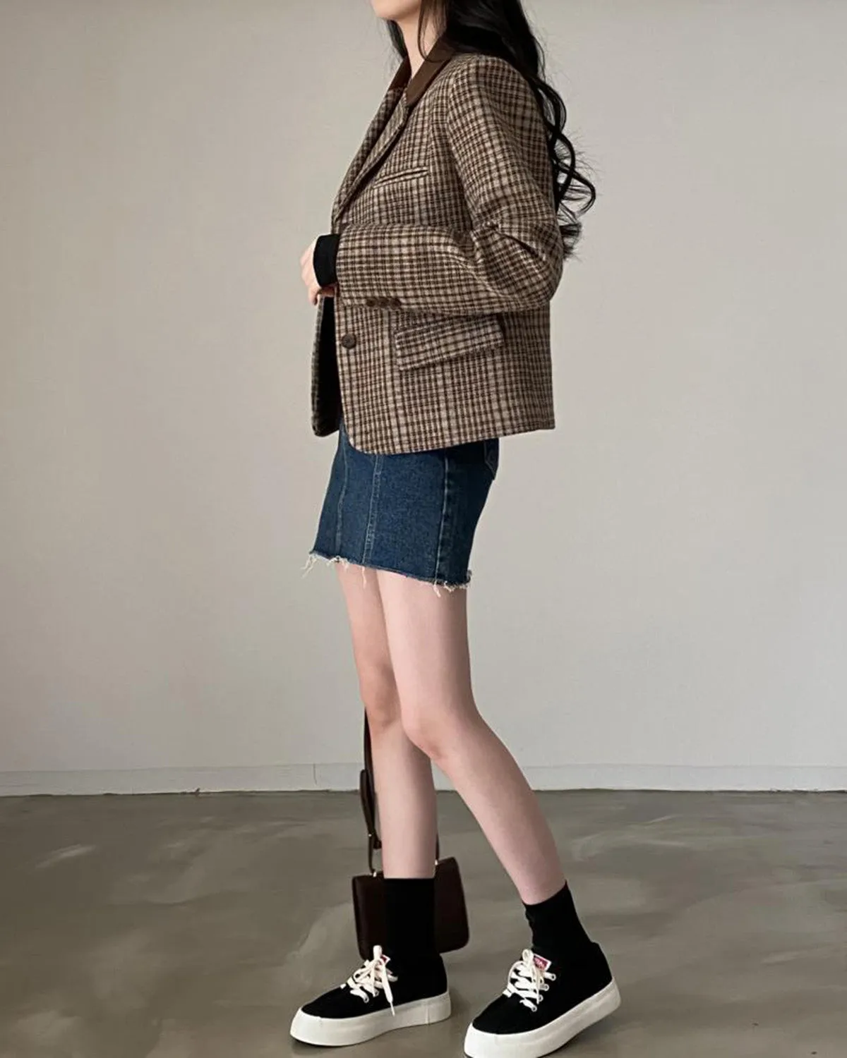 Coffee Plaid Single Breasted Jacket sold by rihoas product image thumbnail 5