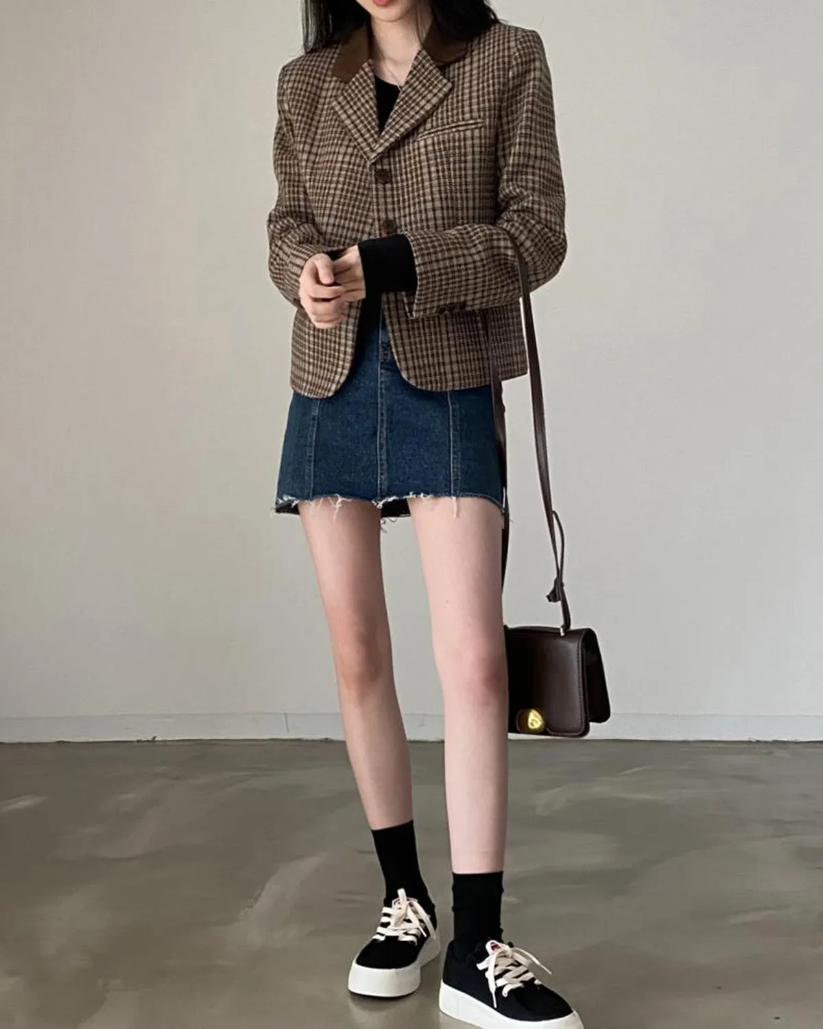 Coffee Plaid Single Breasted Jacket sold by rihoas product image thumbnail 4