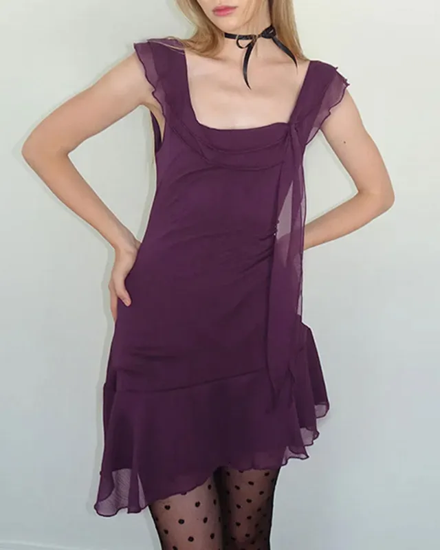 Purple Square Neck Sleeveless Mini Dress sold by rihoas